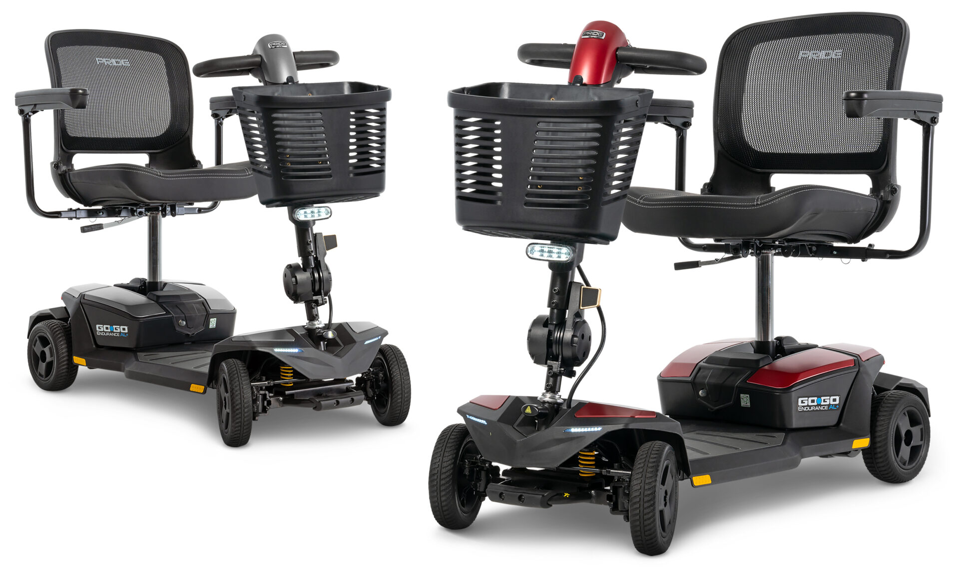 Lichtgewicht Go Go Endurance AL+ scootmobiel in Kleur met aluminium frame en comfortabele stoel.