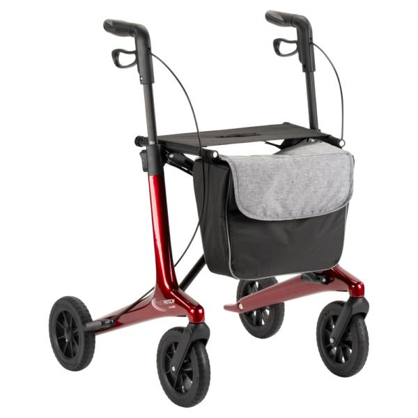 Carbon-rollator-rood-met-tas-zonder-rugsteun