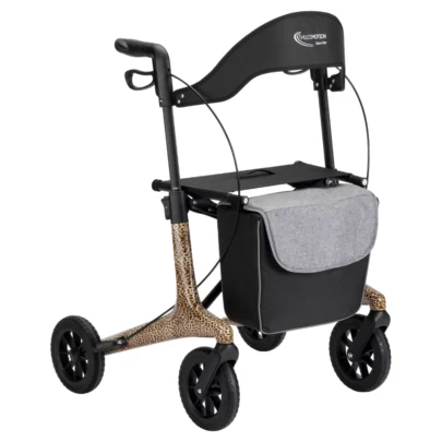 MultiMotion Carbon rollator met panterprint, zijaanzicht van de complete lichtgewicht rollator